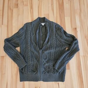 Womens Cable Knit Sweater Size Green Zip Up Medium